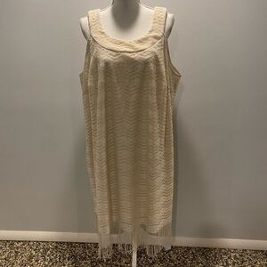 {Tiana B} cream laced dress with fringe